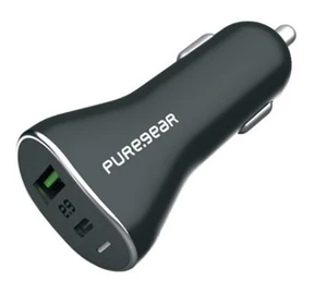 מטען לרכב PureGear הכולל 2 חיבורי USB-A + USB-C הספק עד כ- 48W ללא כבל