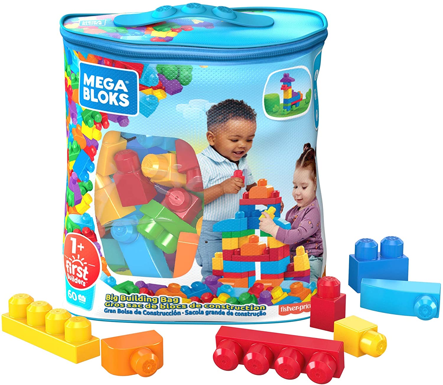 תיק כחול קוביות גדולות קלאסי 60 חלקים מגה בלוקס 