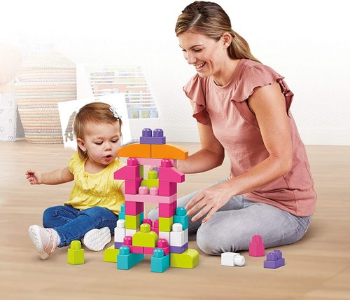 תיק ורוד קוביות גדולות 60 חלקים מגה בלוקס 