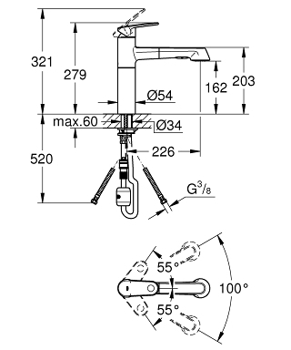 ברז נשלף 33933002 יורופלוס EUROPLUS כרום GROHE