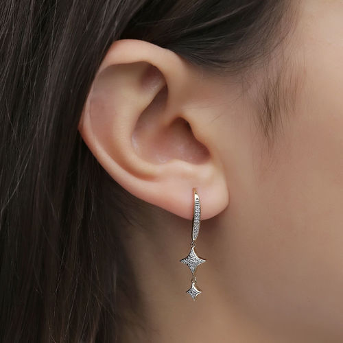 עגילי יהלומים תלויים מזהב 14K