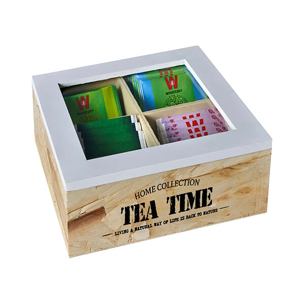"TEA TIME" מארז עץ טבעי לתה, 4 תאים