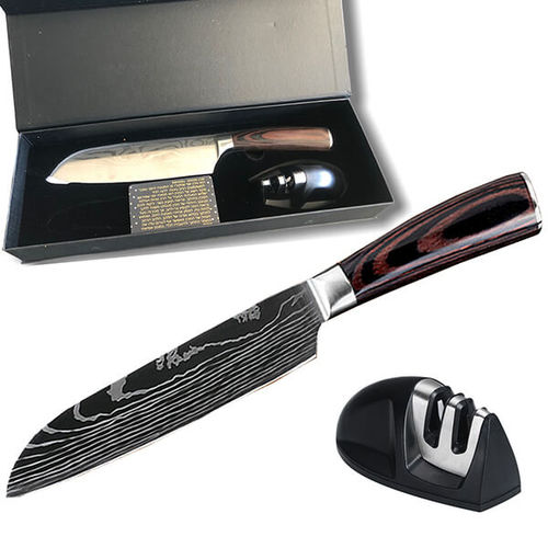 סכין סנטוקו Santoku ומשחזת במארז מתנה