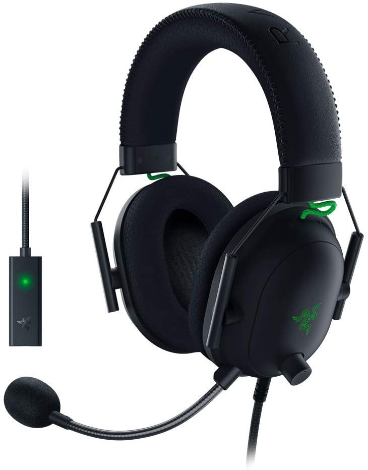 אוזניות גיימינג עם כרטיס קול Razer BlackShark V2 USB - צבע שחור