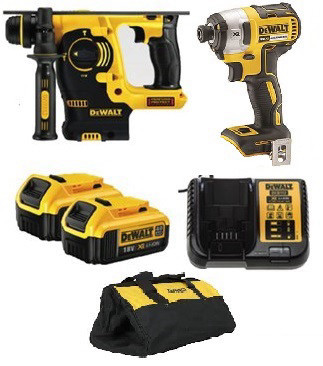 סט אימפקט + ופטישון 18V + שתי סוללות 5.0AH