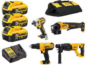 סט 18V פטישון + אימפקט + מברגה/מקדחה + משחזת זווית  + שלוש סוללות 5.0AH