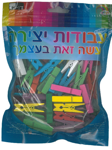 60 אטבי עץ בינוני צבעוניים 35 מ