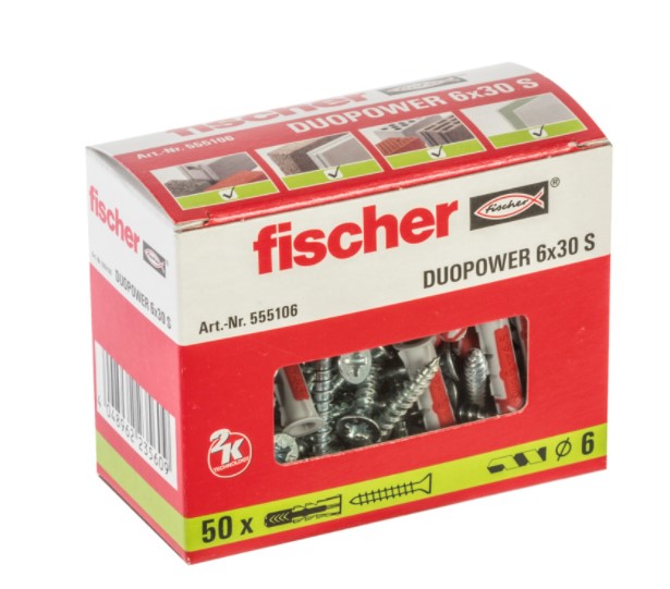 מארז 50 דיבלים 6 מ"מ אורך 30 מ"מ עם ברגים תואמים DUOPOWER