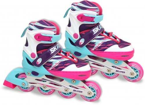 רולר בליידס 4 גלגלים שילדת אלומיניום ומעצור במידה 35-38 - ורוד/תכלת