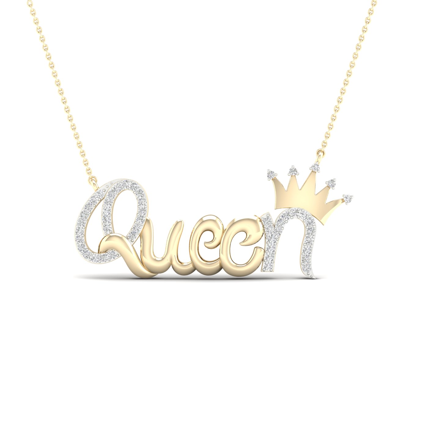 שרשרת ותליון QUEEN ויהלומים מזהב 14K