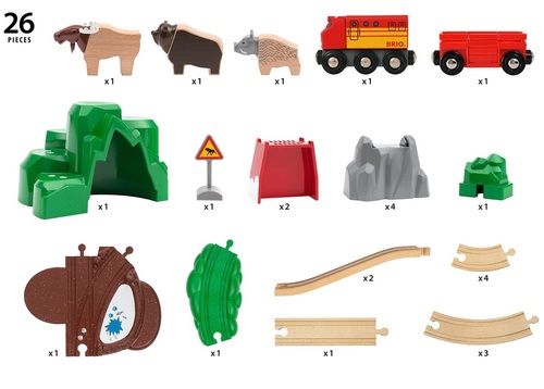 סט רכבת מסע מעגלית עם גשר ומנהרה + 3 חיות נורדיות 26 חלקים 33988