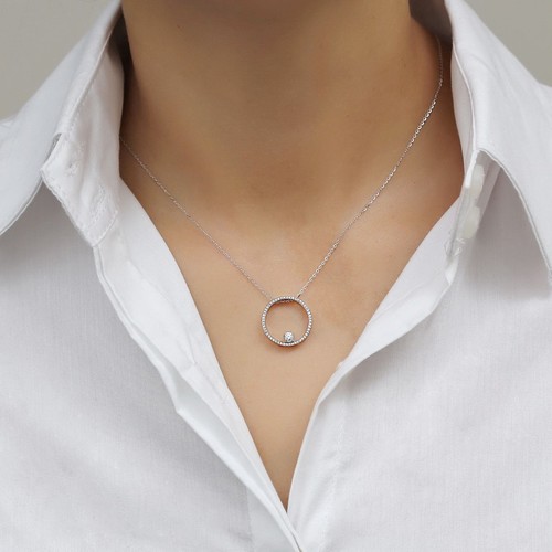 שרשרת ותליון מעגל יהלומים מזהב 14K