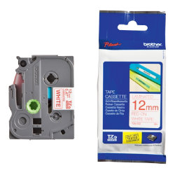 סרט למכשיר Ptouch ברוחב 12mm הדפסה באדום על רקע לבן TZe232