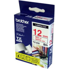 סרט למכשיר Ptouch ברוחב 12mm הדפסה באדום על רקע לבן TZe232