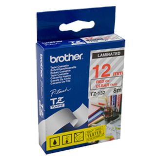 סרט למכשיר Ptouch ברוחב 12mm הדפסה באדום על רקע  שקוף TZe132