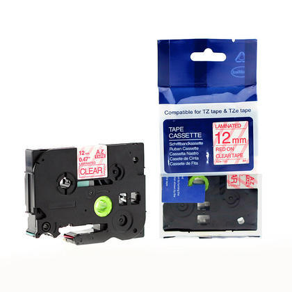 סרט למכשיר Ptouch ברוחב 12mm הדפסה באדום על רקע  שקוף TZe132