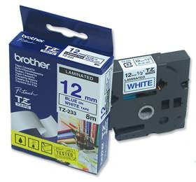 סרט למכשיר Ptouch ברוחב 12mm הדפסה בכחול על רקע לבן TZe233