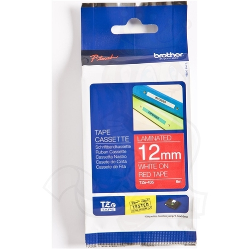 סרט למכשיר Ptouch ברוחב 12mm הדפסה בלבן על רקע אדום TZe435