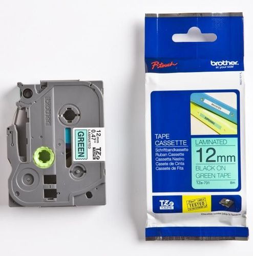 סרט למכשיר Ptouch ברוחב 12mm הדפסה בשחור על רקע ירוק TZe731