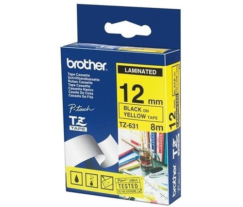 סרט למכשיר Ptouch ברוחב 12mm הדפסה בשחור על רקע צהוב TZe631