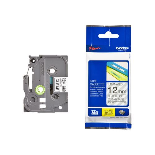 סרט למכשיר Ptouch ברוחב 12mm הדפסה בשחור על רקע שקוף TZe131