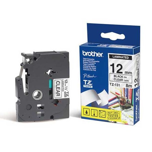 סרט למכשיר Ptouch ברוחב 12mm הדפסה בשחור על רקע שקוף TZe131