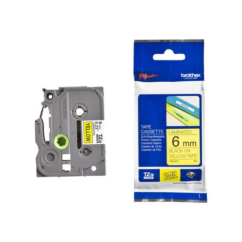 סרט למכשיר Ptouch ברוחב 6mm הדפסה בשחור על רקע צהוב TZe611