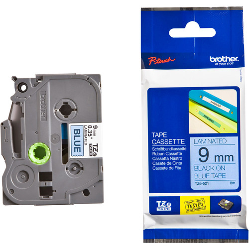 סרט למכשיר Ptouch ברוחב 9mm הדפסה בשחור על רקע כחול TZe521