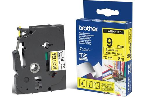 סרט למכשיר Ptouch ברוחב 9mm הדפסה בשחור על רקע צהוב TZe621