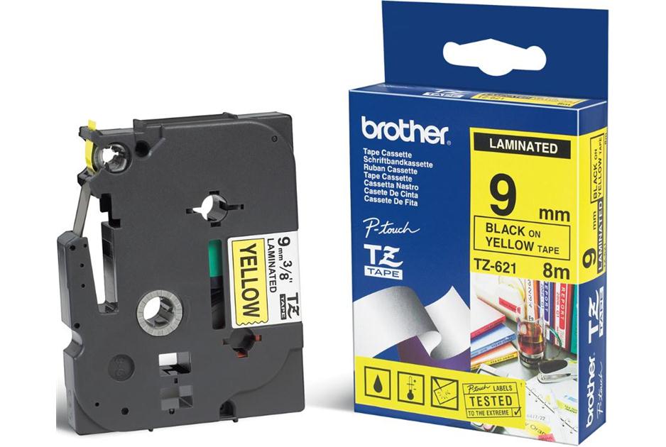סרט למכשיר Ptouch ברוחב 9mm הדפסה בשחור על רקע צהוב TZe621