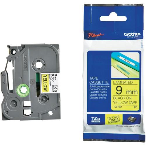 סרט למכשיר Ptouch ברוחב 9mm הדפסה בשחור על רקע צהוב TZe621
