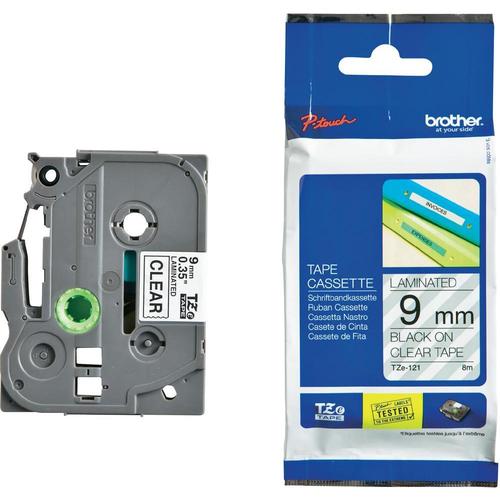סרט למכשיר Ptouch ברוחב 9mm הדפסה בשחור על רקע שקוף TZe121