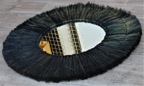 מראה עגולה קש שחור - 86 ס