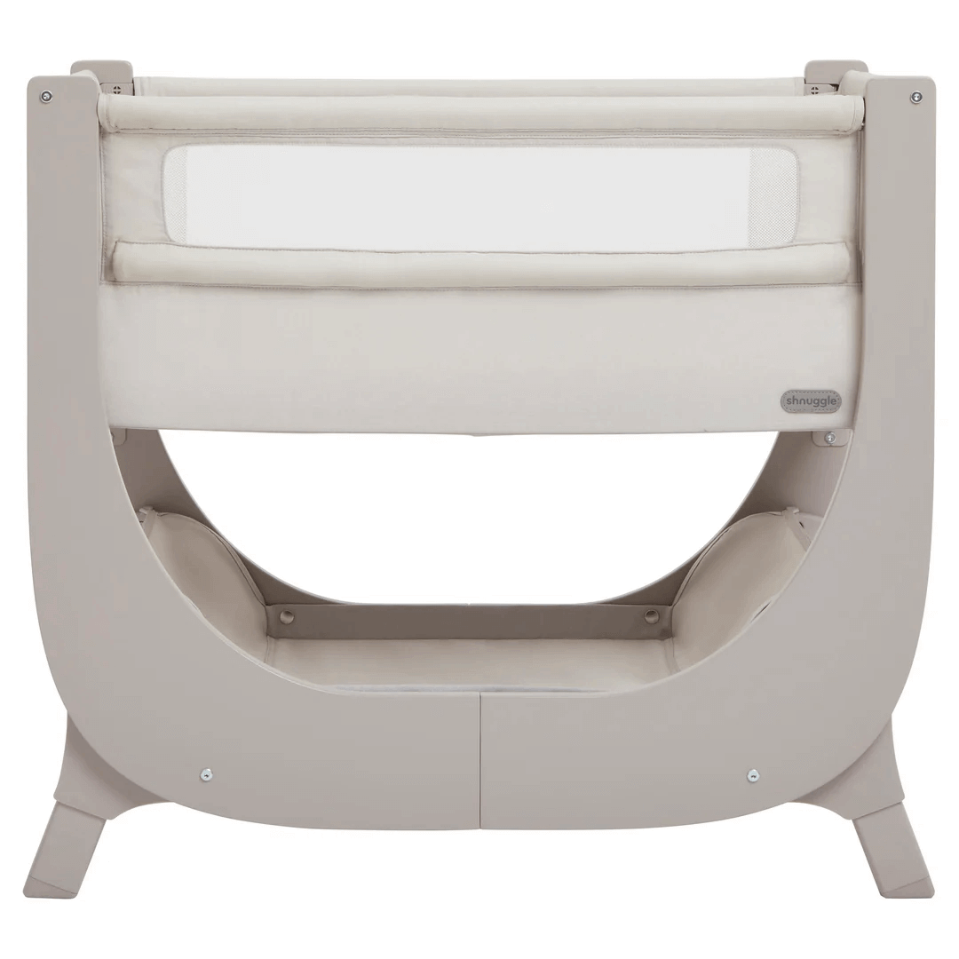 עריסת תינוק מעץ Air Lite מתחברת למיטת הורים היפואלרגנית עם דופן נפתחת ומצבי גובה Shnuggle צבע Taupe