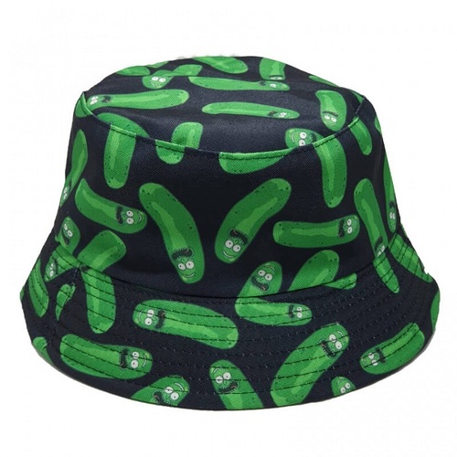 כובע טמבל ריק ומורטי 100% כותנה - שחור עם הדפס מלפפונים 