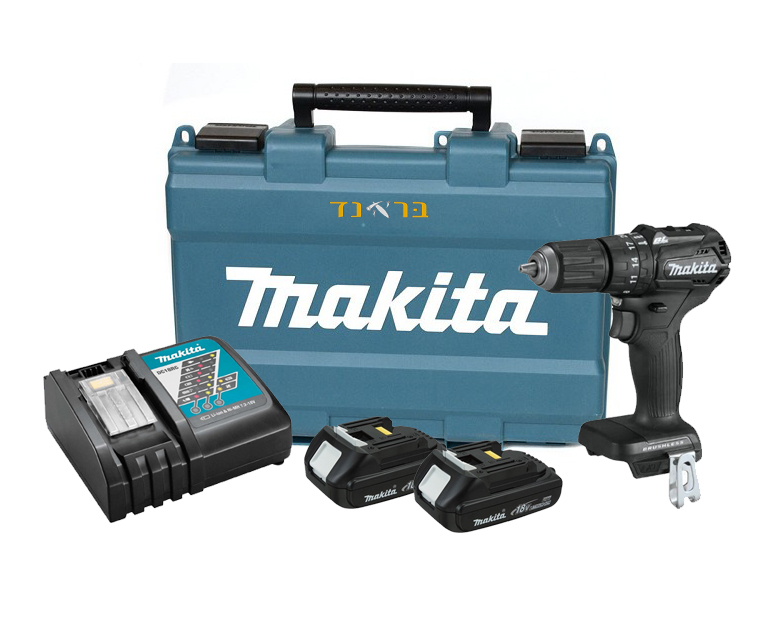 מברגה/מקדחה רוטטת 18V שחורה + שתי סוללות 1.5AH makita
