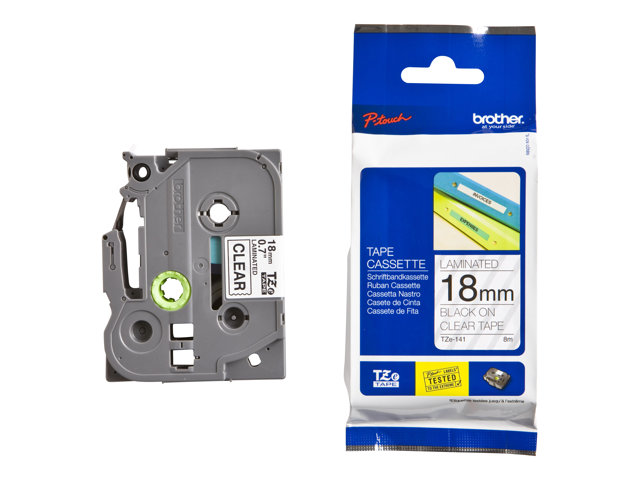 סרט למכשיר Ptouch ברוחב 18mm הדפסה בשחור על רקע שקוף TZe141
