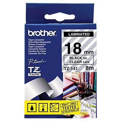 סרט למכשיר Ptouch ברוחב 18mm הדפסה בשחור על רקע שקוף TZe141
