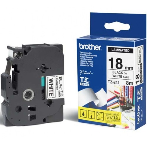 סרט למכשיר Ptouch ברוחב 18mm הדפסה בשחור על רקע לבן TZe241