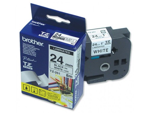 סרט למכשיר Ptouch ברוחב 24mm הדפסה בשחור על רקע לבן TZe251