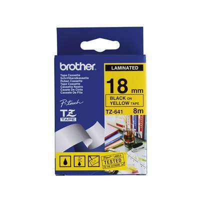 סרט למכשיר Ptouch ברוחב 18mm הדפסה בשחור על רקע צהוב TZe641