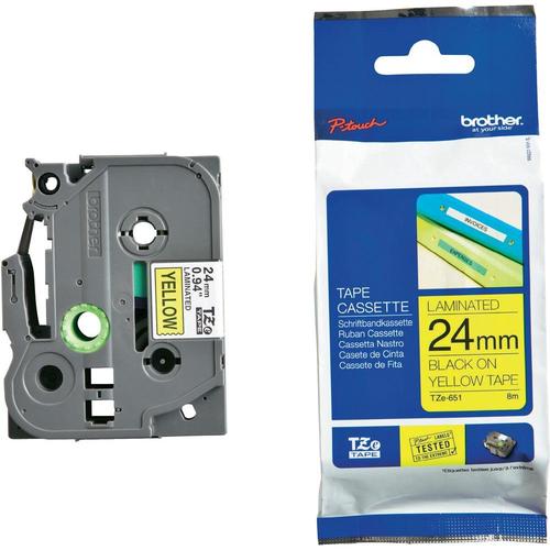 סרט למכשיר Ptouch ברוחב 24mm הדפסה בשחור על רקע צהוב TZe651