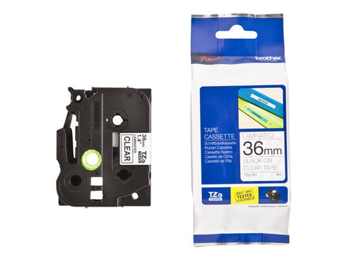 סרט למכשיר Ptouch ברוחב 36mm הדפסה בשחור על רקע שקוף TZe161