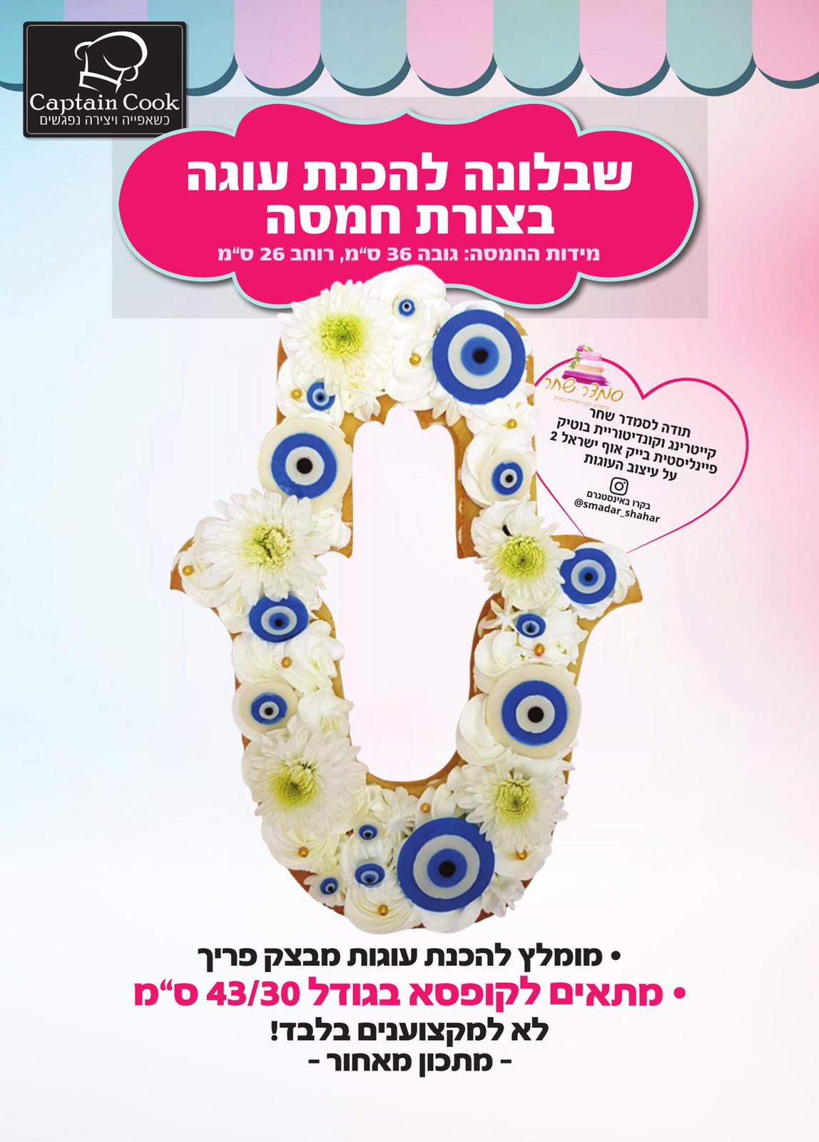 שבלונה מפלסטיק לעוגה בגודל A3 בצורת חמסה