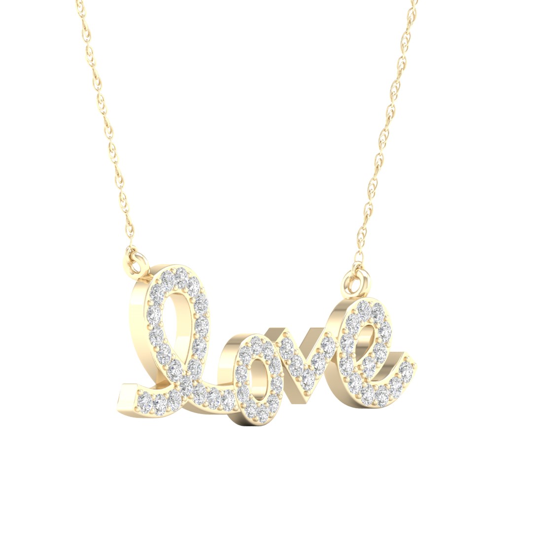שרשרת ותליון LOVE ויהלומים מזהב 14K