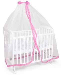 כילה למיטת תינוק / עריסה / לול כולל מתקן תליה - לבן פס ורוד