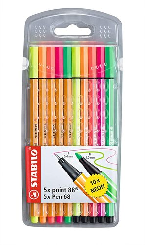 סט 10 עטים זוהרים 2 עוביים STABILO 8868/10-1