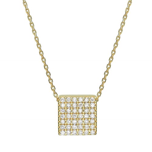 שרשרת ותליון ריבוע יהלומים 0.25 CT זהב 14K