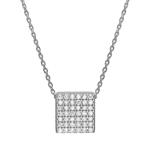 שרשרת ותליון ריבוע יהלומים 0.25 CT זהב 14K