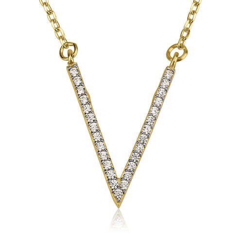 שרשרת ותליון V יהלומים 0.20 CT זהב 14K